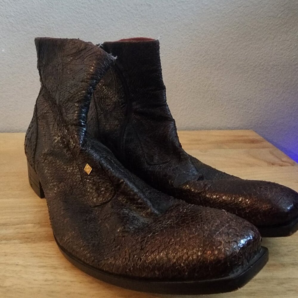 Jo Ghost Boots Mens Size 45 Exotic Leather Zipper Ankle Made In Italy Dress - Picture 14 of 16